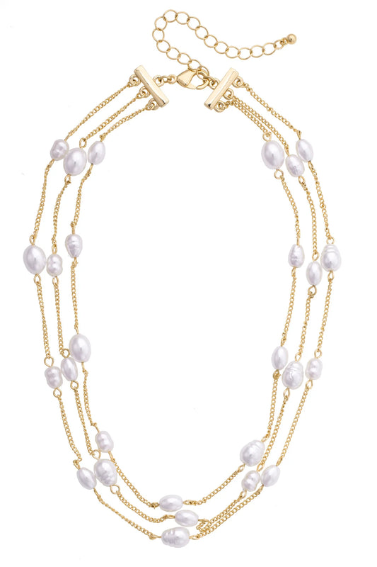 Calypso Layered Freshwater Pearl Necklace in Shiny Gold
