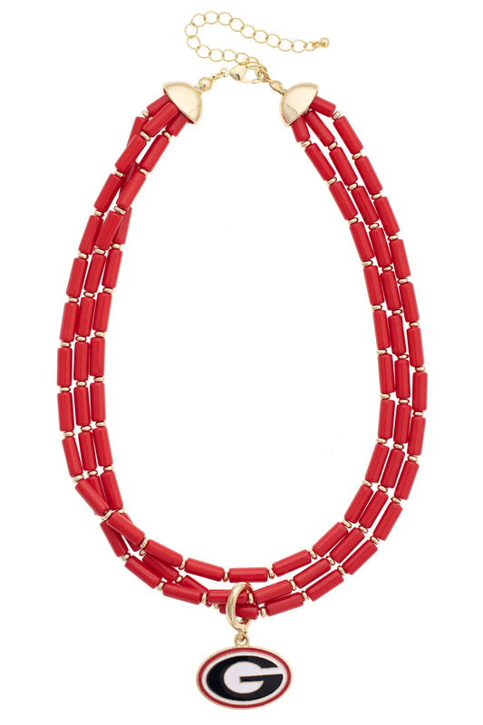 GA Bulldogs Multi Strand Beaded Logo Necklace