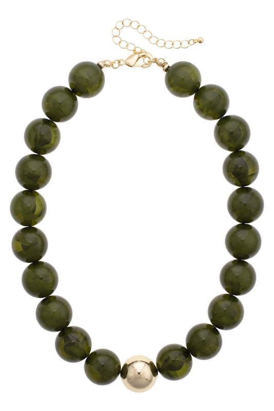 Marjorie Beaded Gumball Necklace in Dark Green