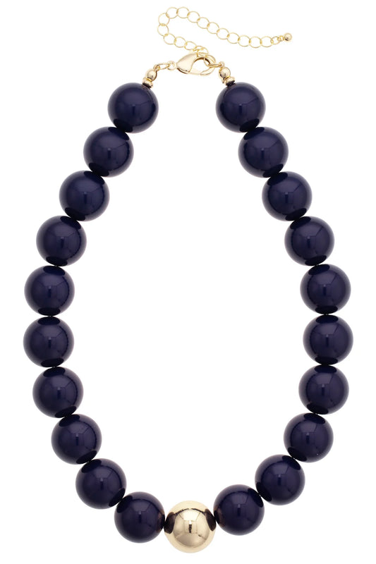 Marjorie Beaded Gumball Necklace in Navy