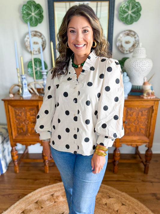 The Penelope Poka Dot Top in Cream