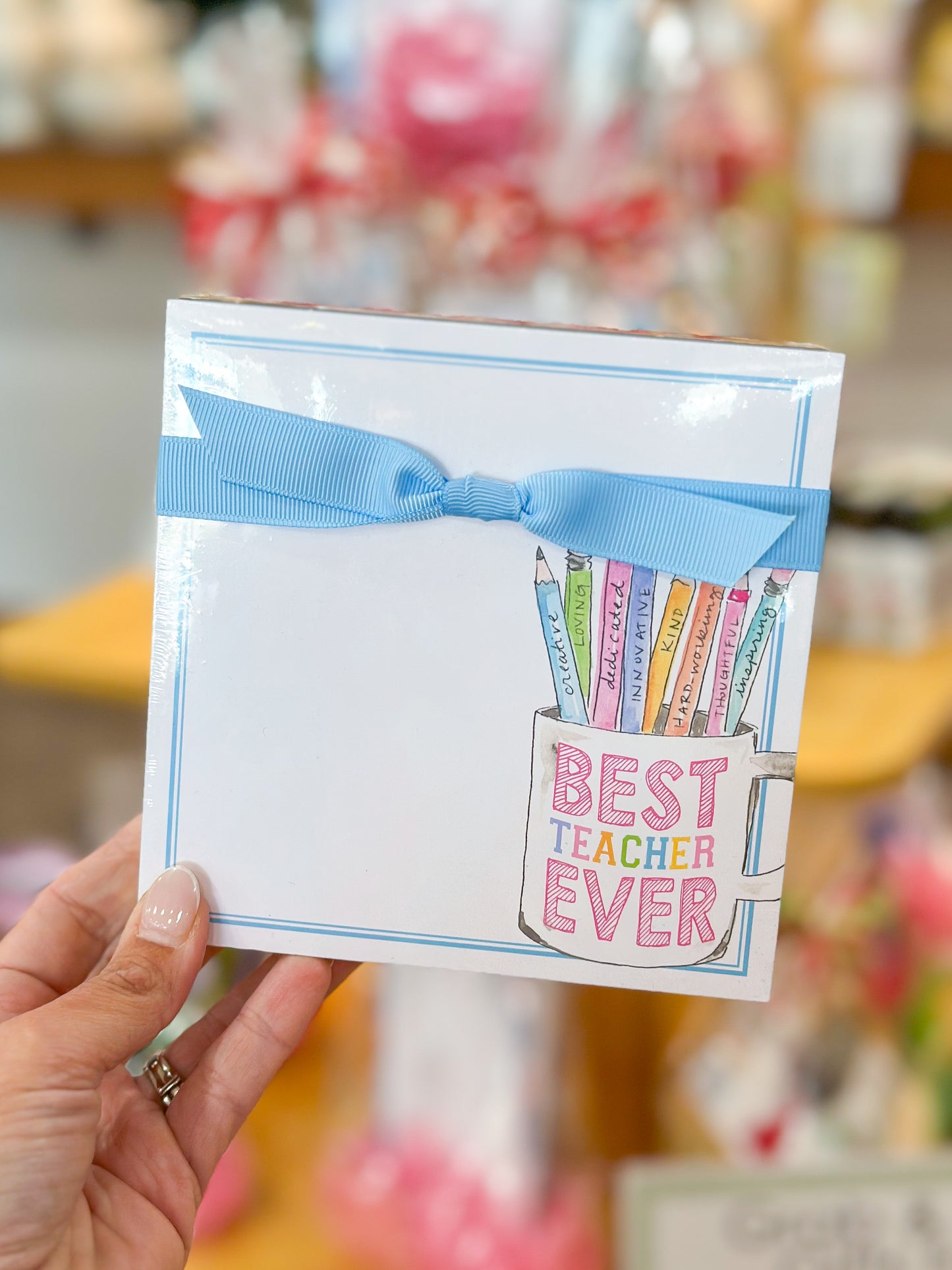 Handpainted Best Teacher Ever Pencil Cup Luxe Notepad