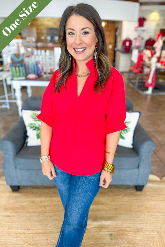 Caryn Lawn Caroline Contrast Top Red Stripe