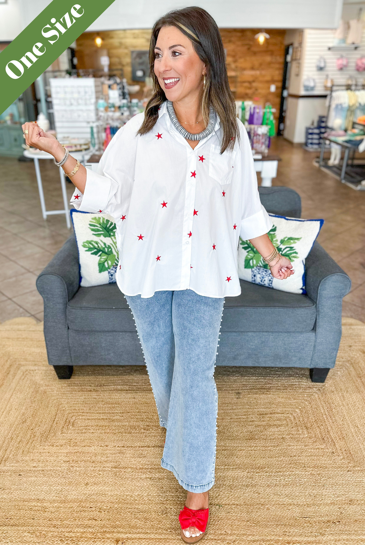 Caryn Lawn Abby Swing Top in White and Red
