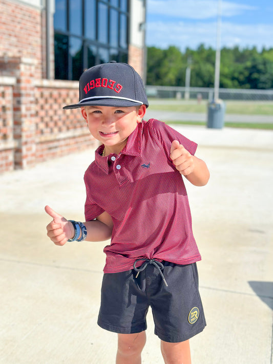 AutiLove Youth Stripe Performance Polo in Red & Black