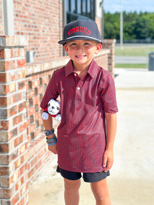 AutiLove Youth Performance Polo in Red & Black T-Rex