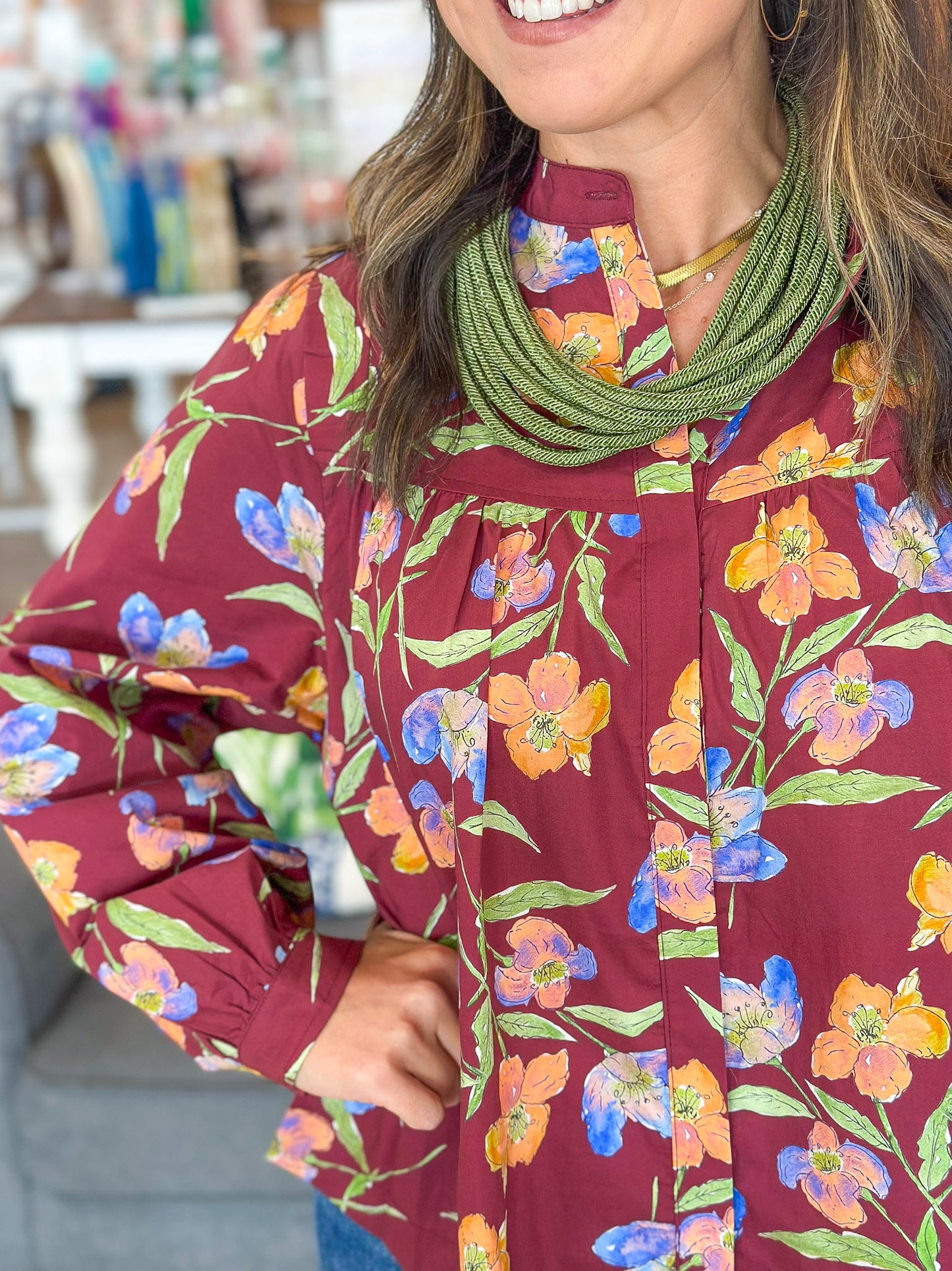 Falling Florals Top in Burgundy