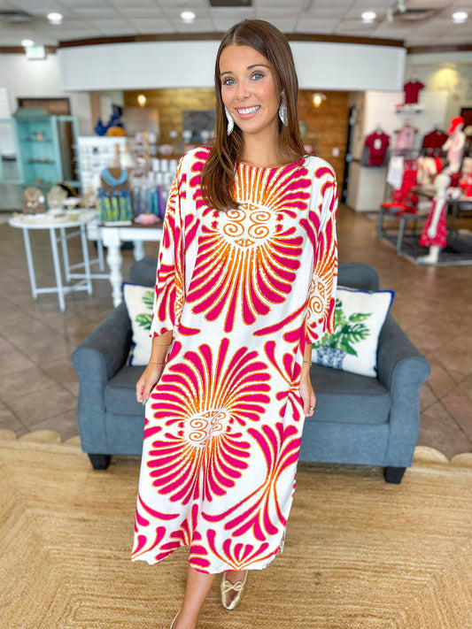 Fall Daydream Midi Dress in Fuschia