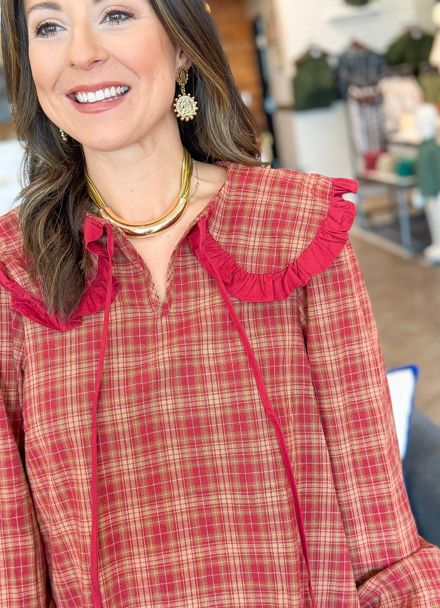 Tartan Season Top in Rust