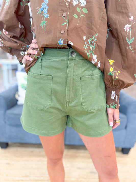 Hazel Thread Shorts in Olive