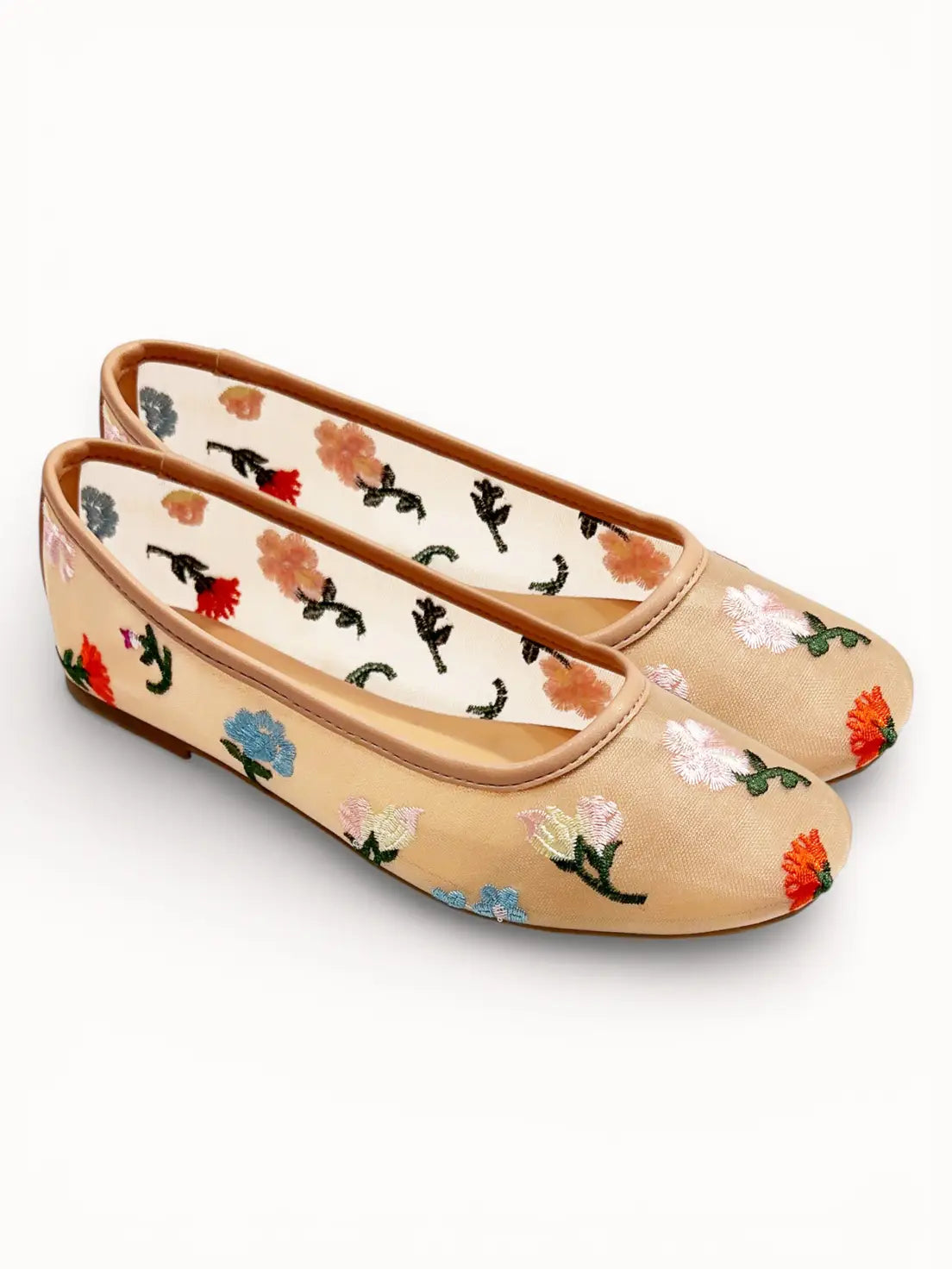 Floral Mesh Embroidered Ballet Flats