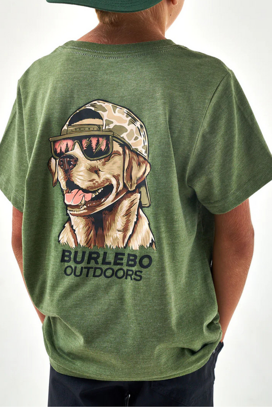 Burlebo Youth - Short Sleeve Tee - Mallard Camo Dog - Heather Olive