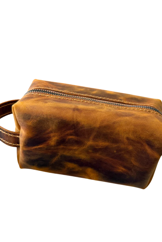 Golden Leather Toiletries Bag
