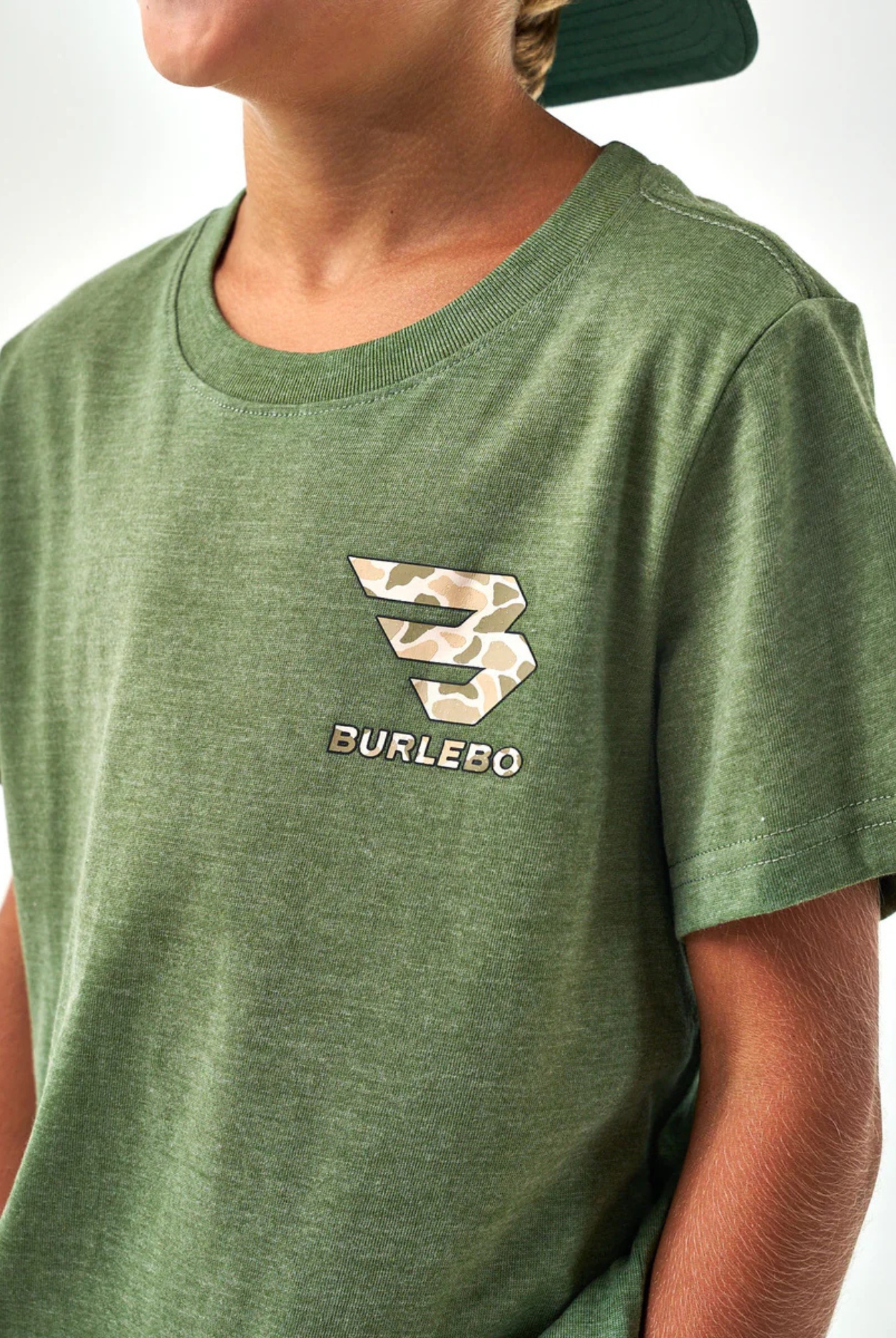 Burlebo Youth - Short Sleeve Tee - Mallard Camo Dog - Heather Olive