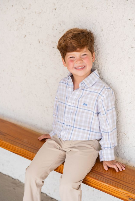 Saltwater Boys Carter Oxford Shirt in Khaki/Blue Plaid