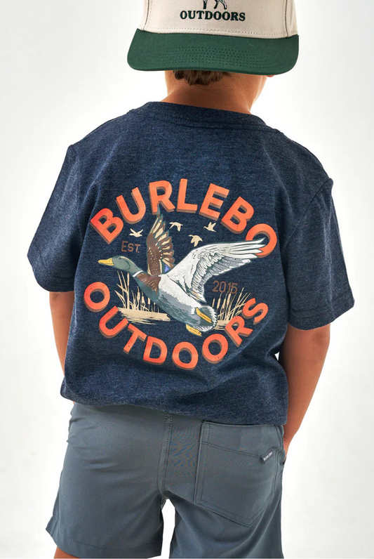 Burlebo Youth - Short Sleeve Tee - Old School Duck Hunt - Heather Navy