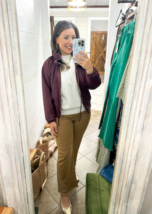 The Westwood Suede Zip Jacket in Merlot