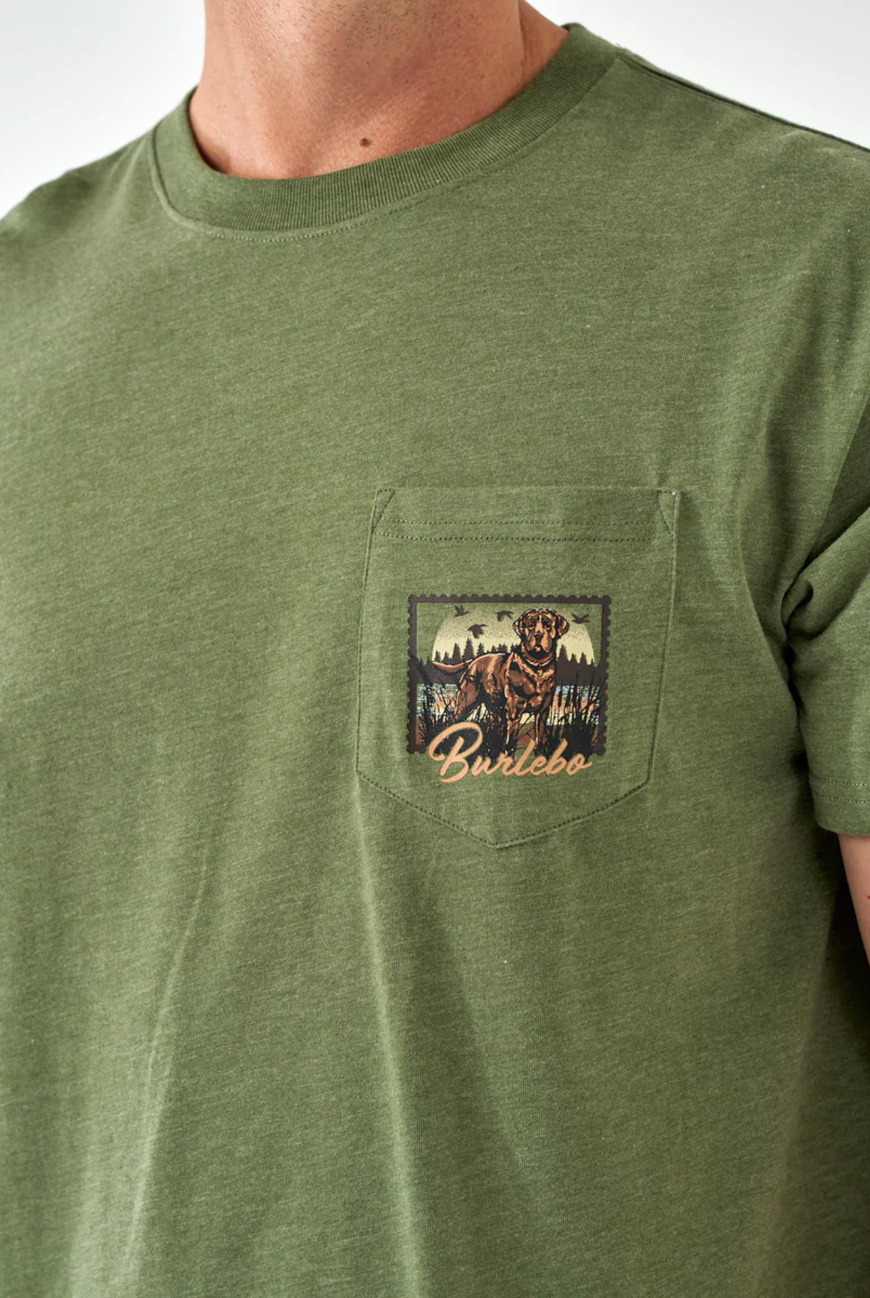 Burlebo Short Sleeve Tee - Duck Dog Stamp - Heather Olive
