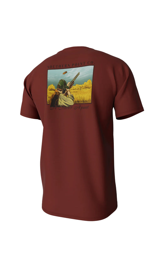 Southern Point Clay Shooting Short Sleeve Pocket Tee in Chili Oil