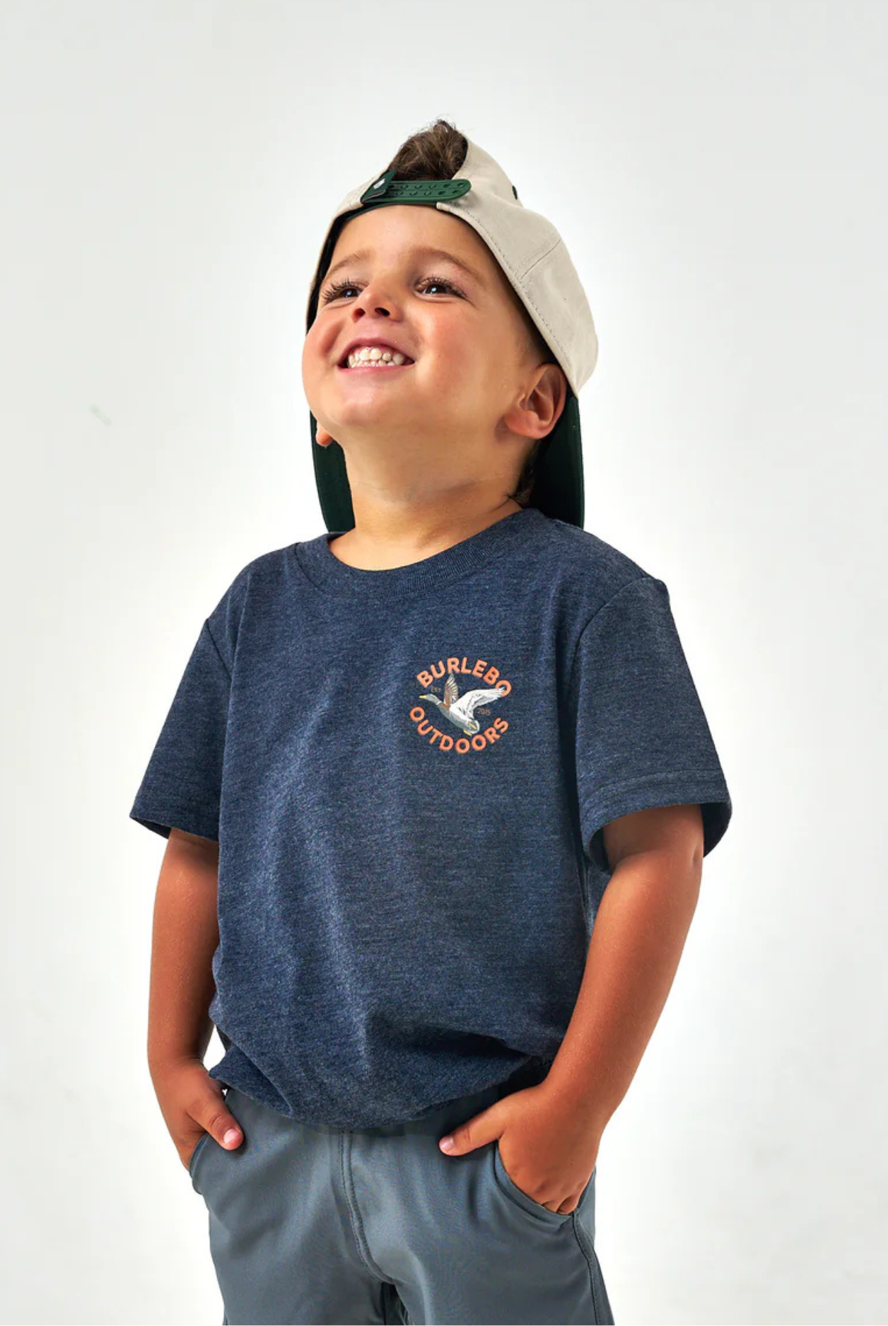 Burlebo Youth - Short Sleeve Tee - Old School Duck Hunt - Heather Navy
