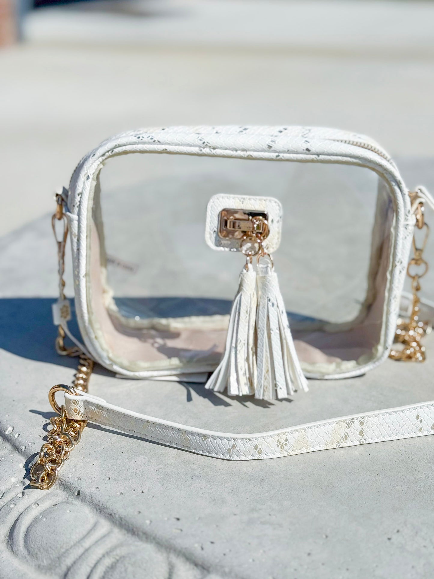 Addison Clear Crossbody in Metallic Cream