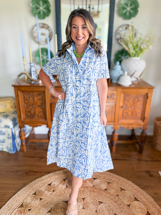 Caryn Lawn | The Millie Jungle Dress in Blue