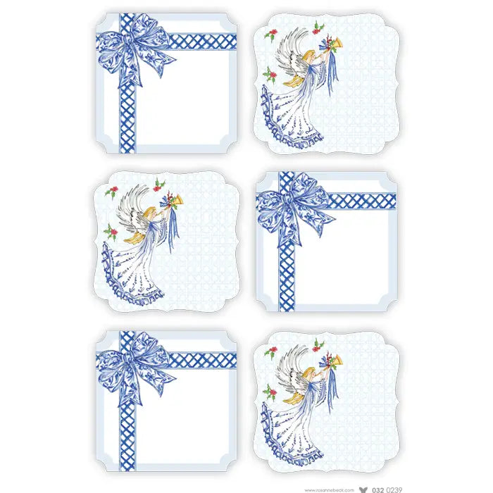 Angel with Trumpet & Blue Chinoiserie Bow Sticker Sheets
