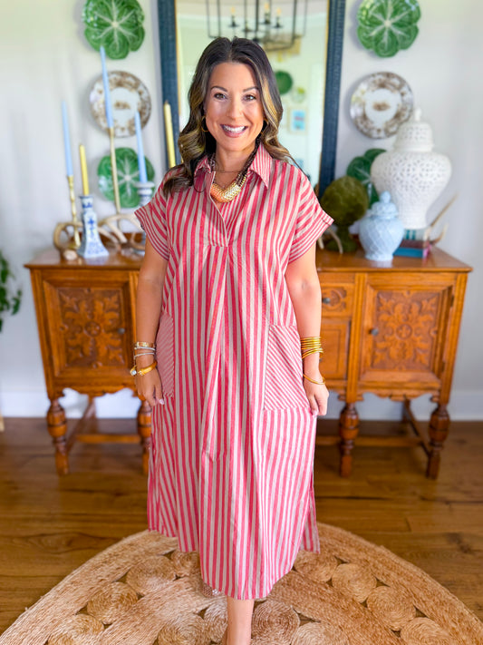 Rosé Stripe Midi Dress