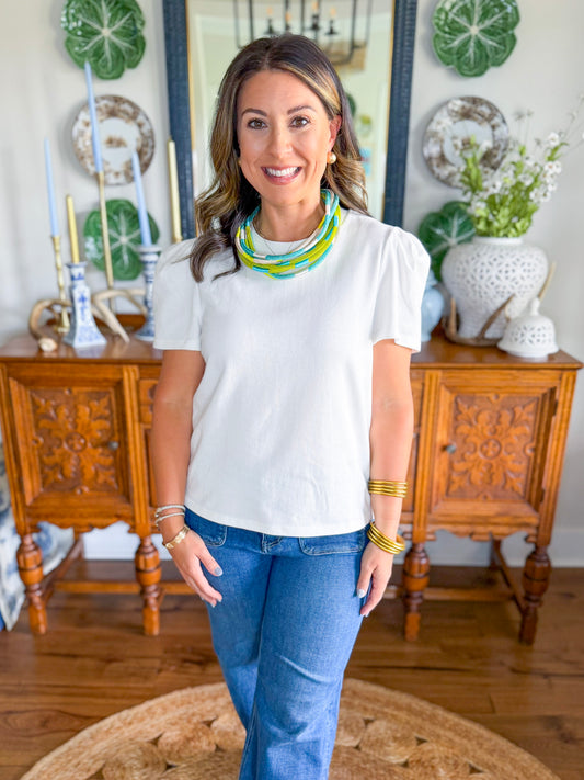 Mary Square | Larissa Pleat Sleeve Tee in White