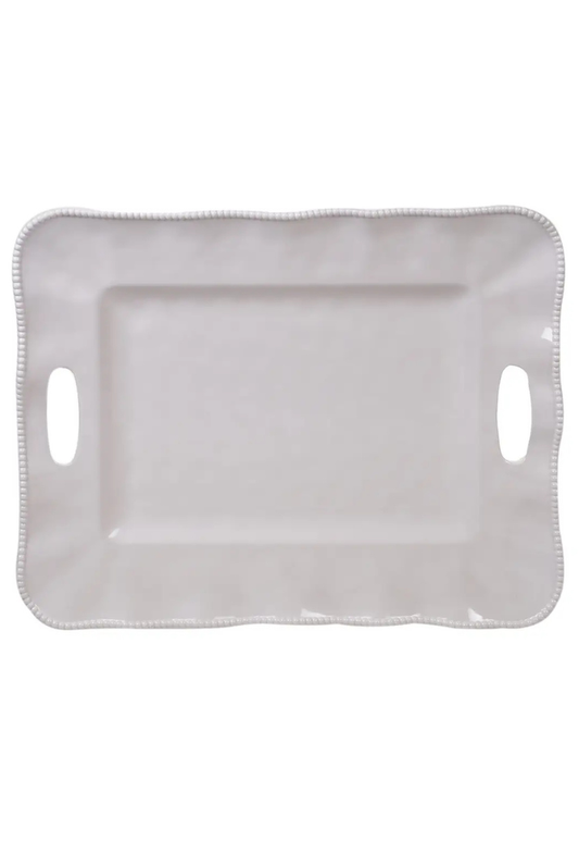 Perlette Cream Melamine Rectangle Tray with Handles