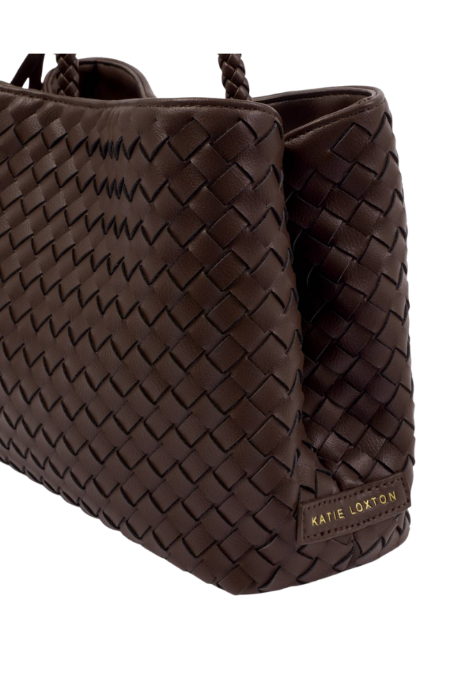 Katie Loxton | Nova Hand Woven Top Handle Bag in Chocolate