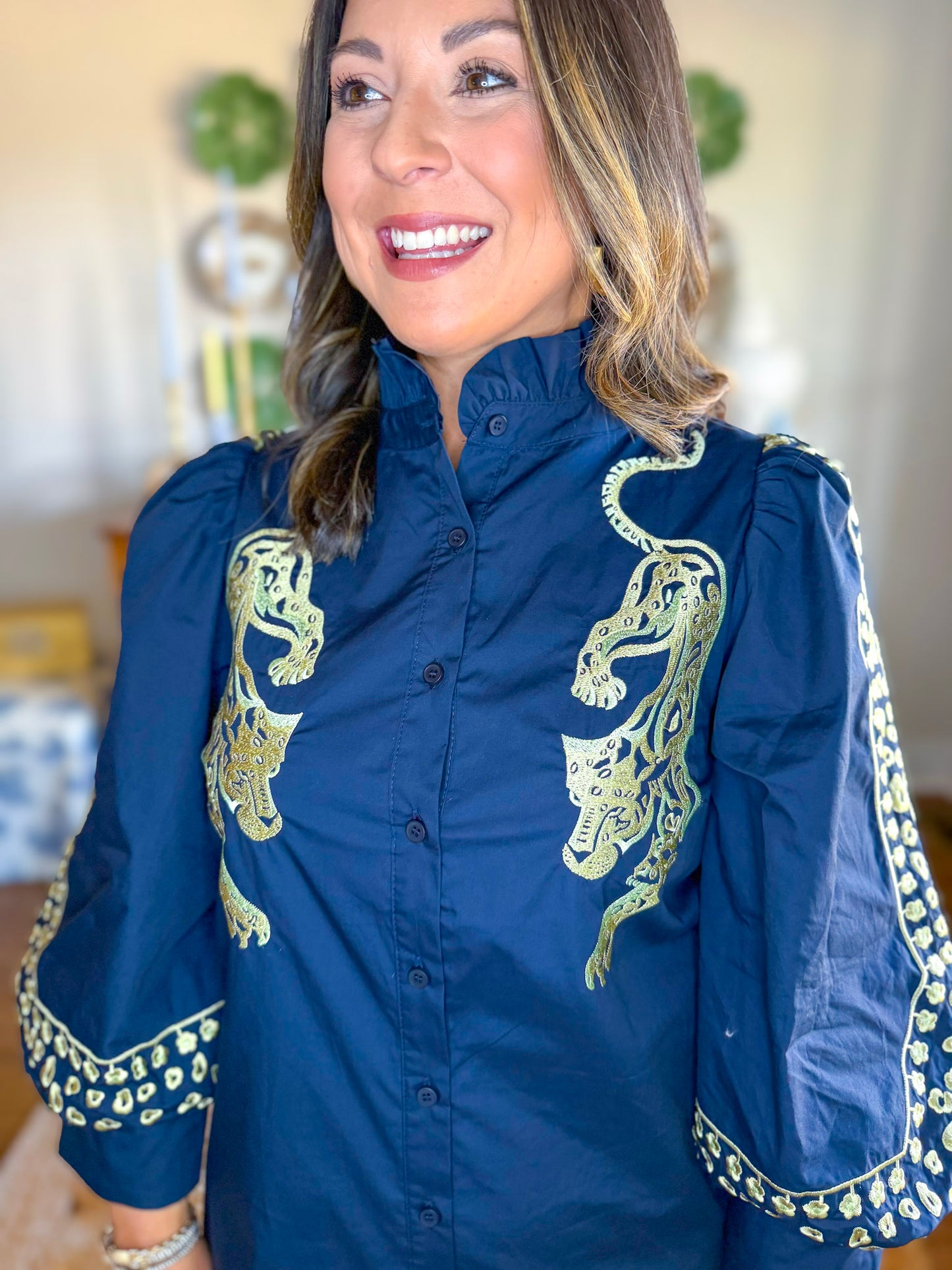 Golden Panther Dress in Navy