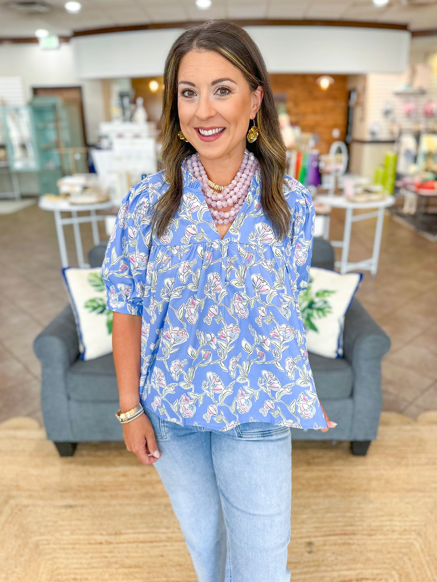 Mary Square Maggie Top | Pretty Petals Blue