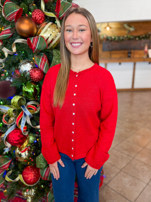 The Maren Cardigan in Red