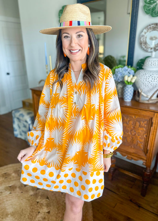 Sunshine Tienda | Gold Palm Geo with Gold Dot Lilly Dress