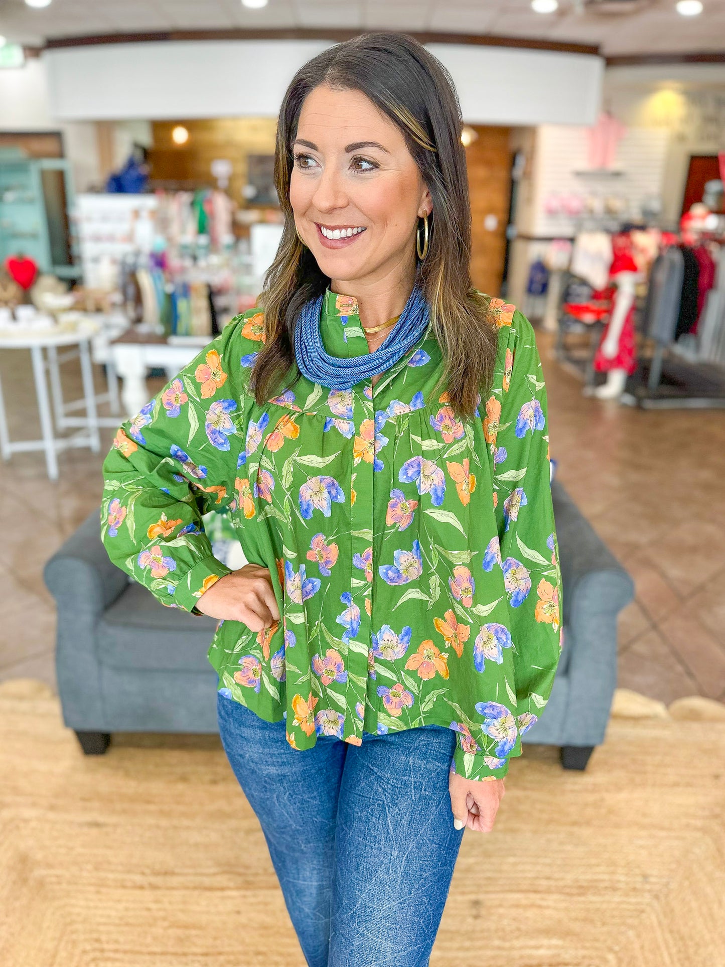 Falling Florals Top in Olive