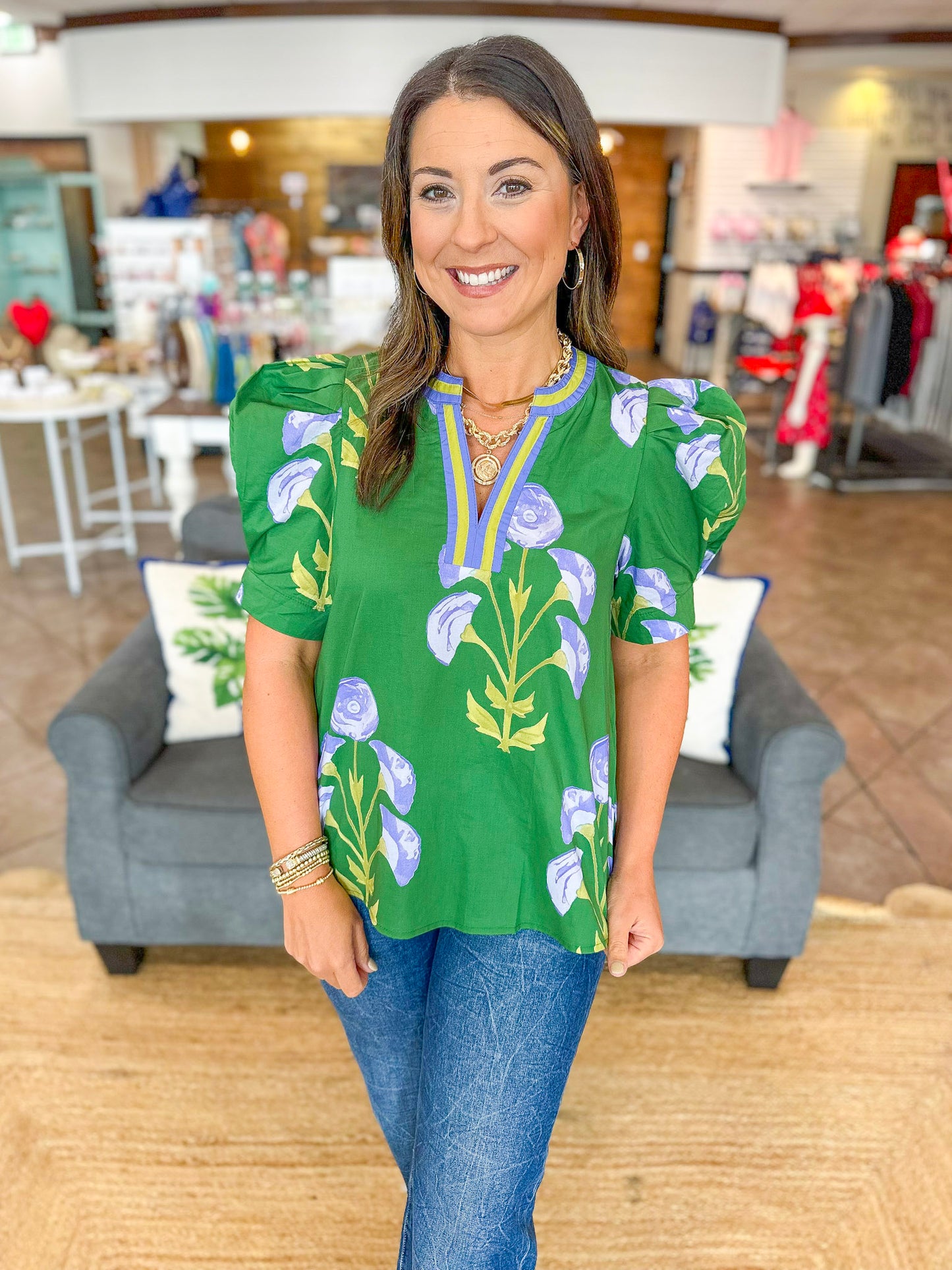 Rustic Blooms Top in Green
