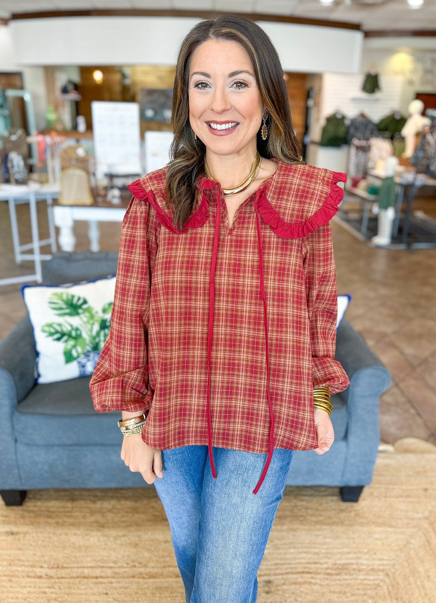 Tartan Season Top in Rust