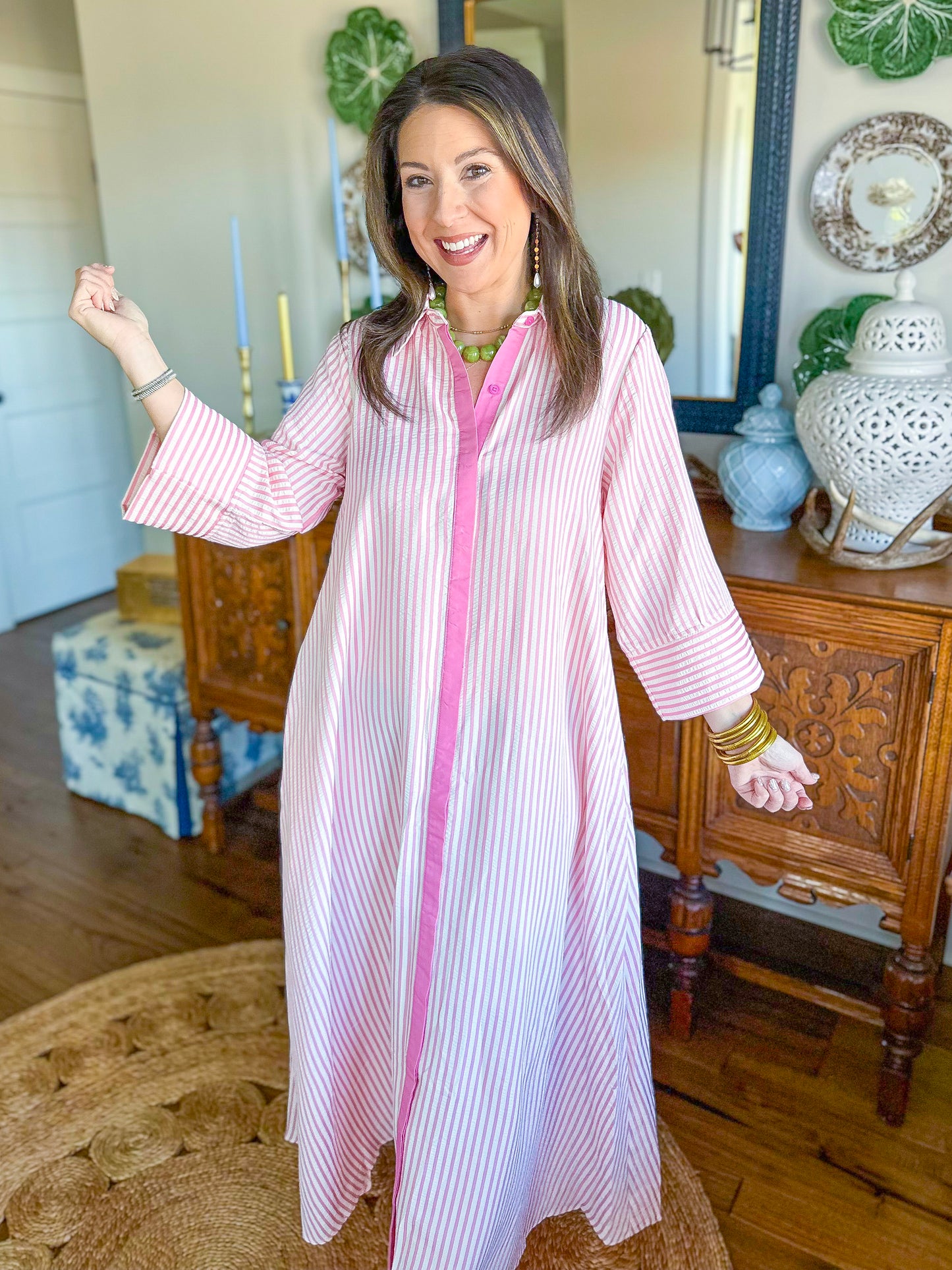 The Caroline Stripe Dress in Pink