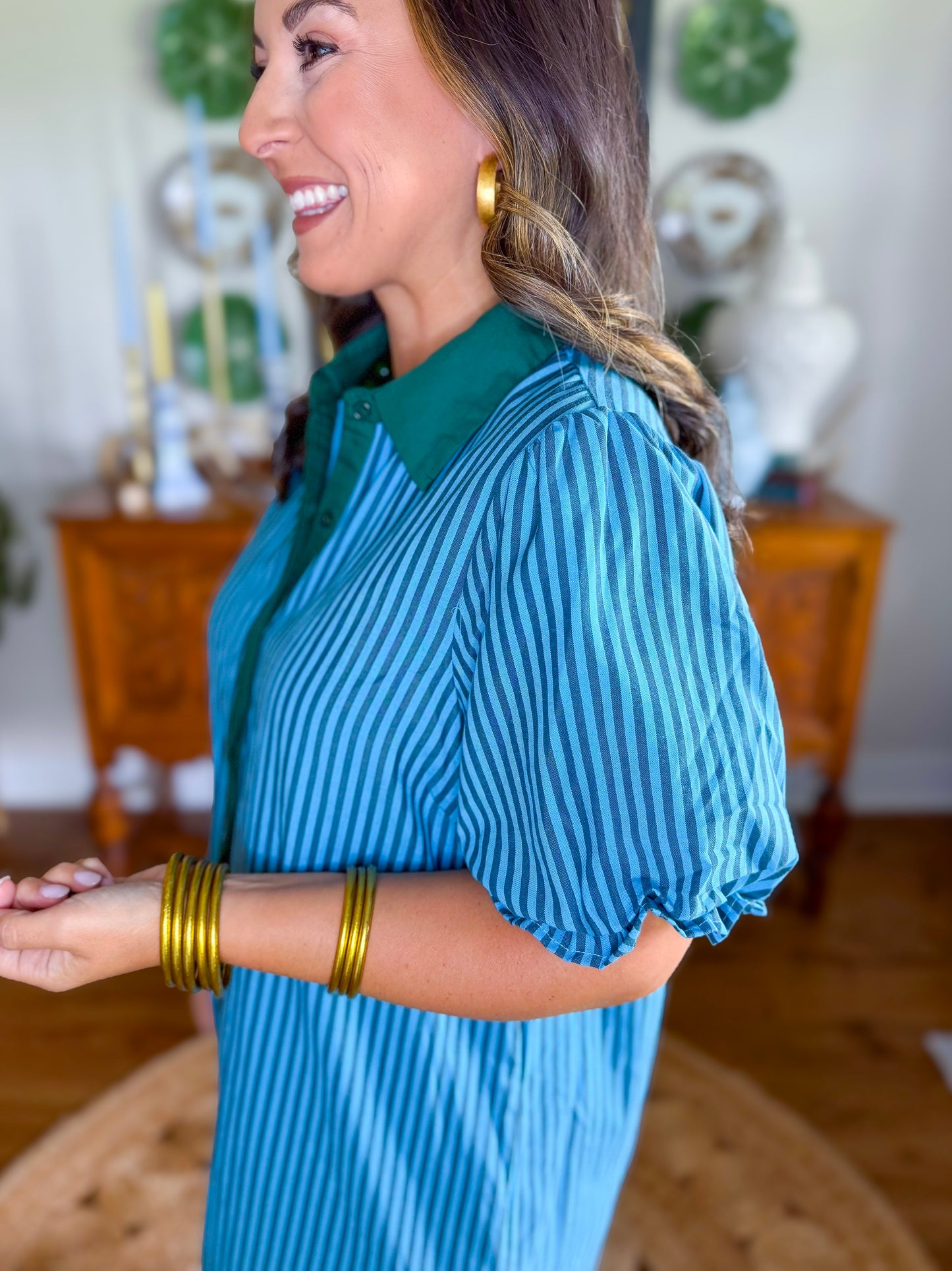 Emerald Harbor Stripe Midi Dress
