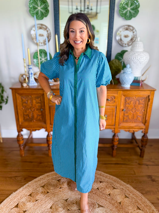 Emerald Harbor Stripe Midi Dress