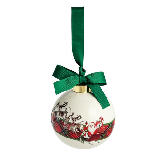 Santa's Sleigh Tartan Ball Ornament