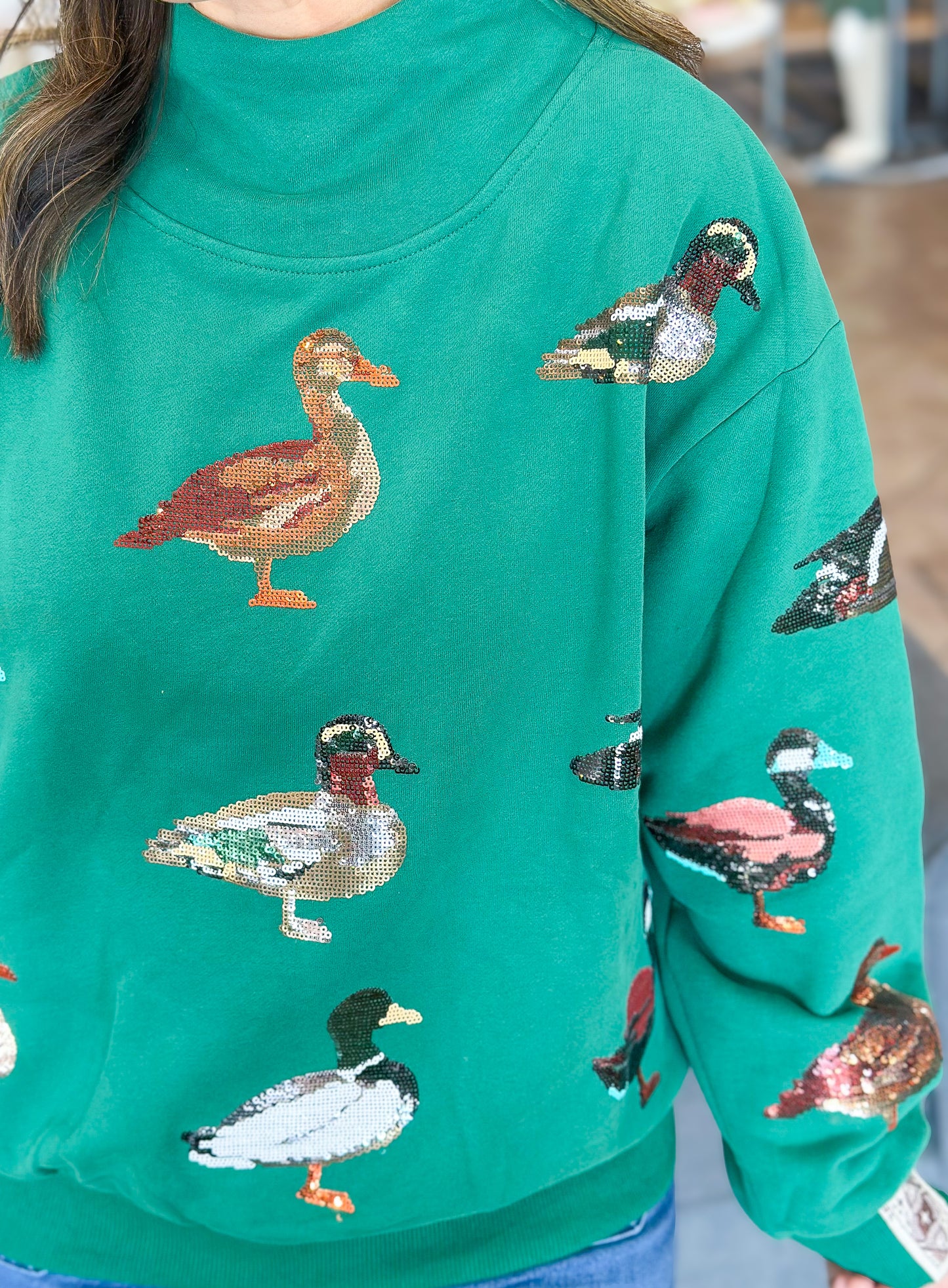 Queen of Sparkles Green Duck Mockneck Sweatshirt