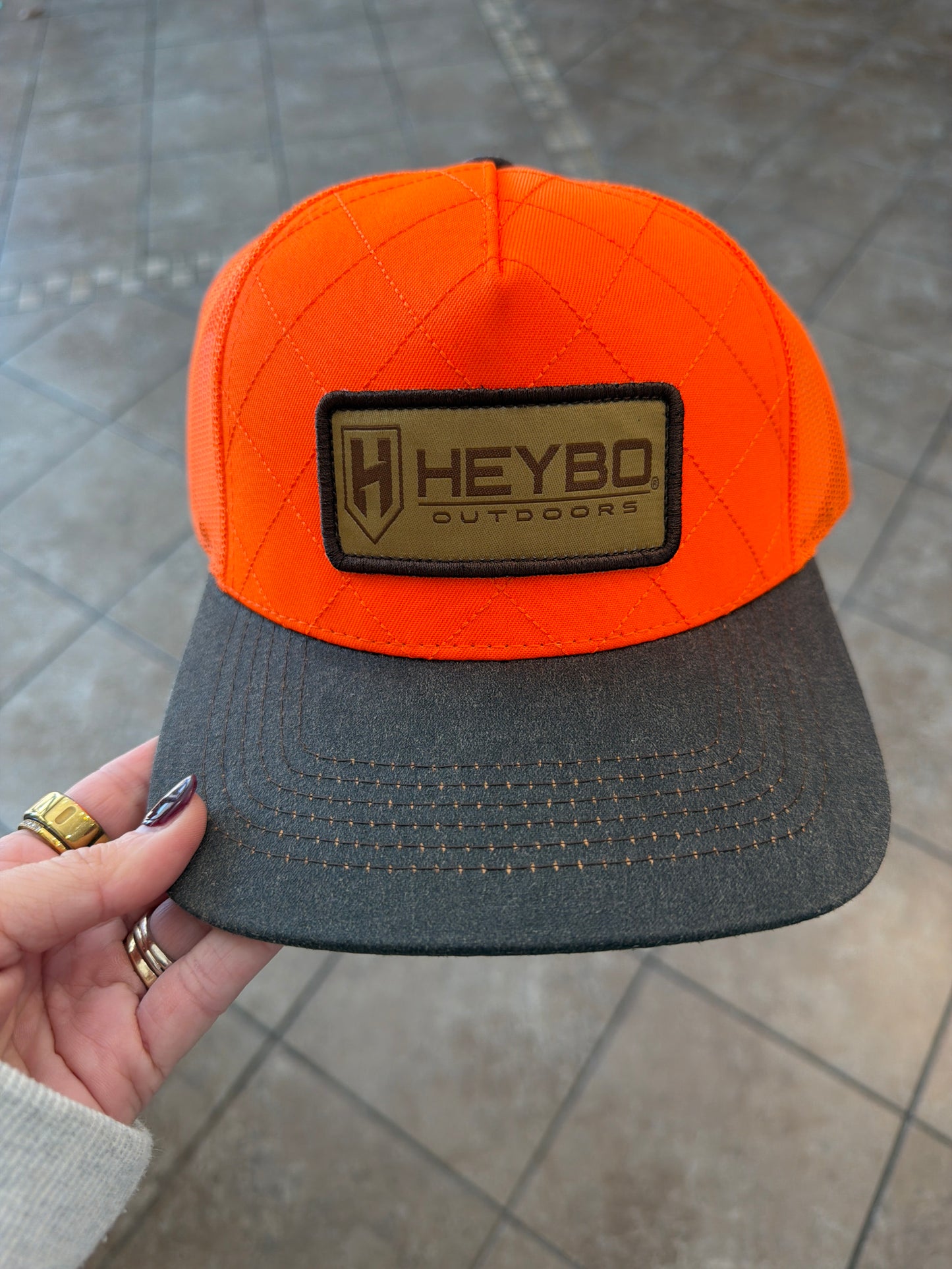Heybo Quilted Meshback Trucker Hat in Blaze Orange