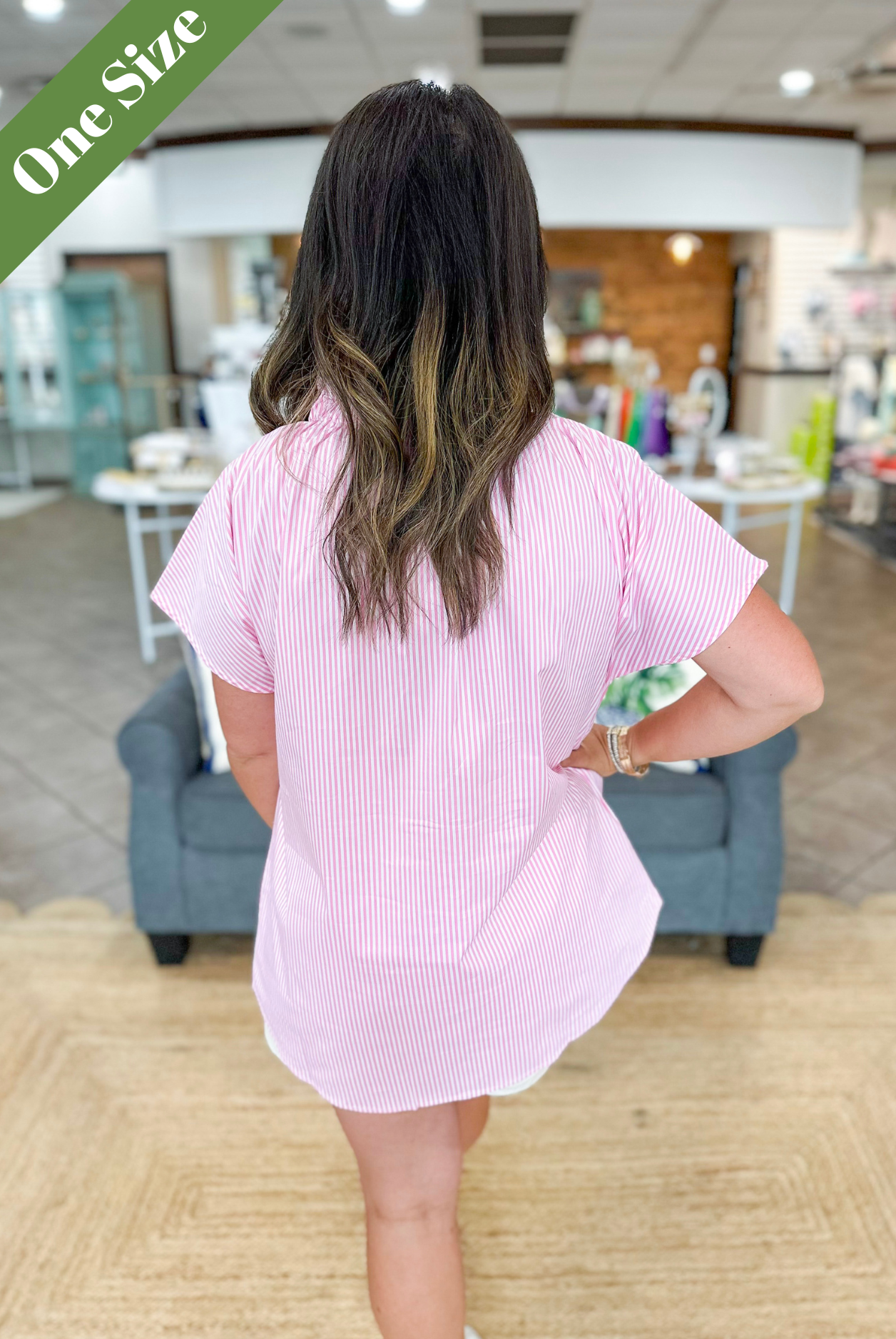 Caryn Lawn Emily Top in Pink Stripe