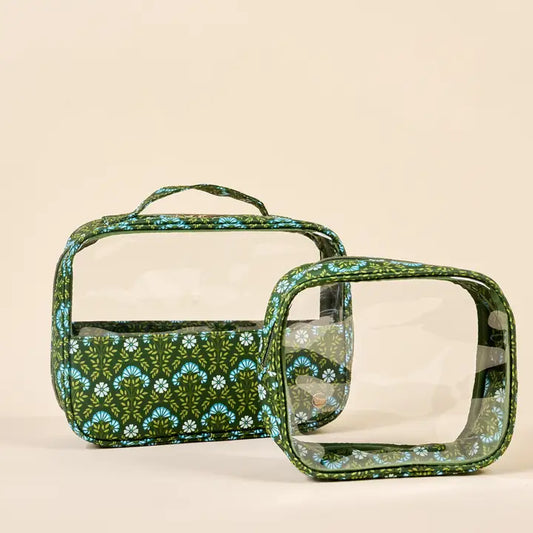 The Darling Effect | Clearly Chic Cosmetic Bag Set in Everbloom Forest Green