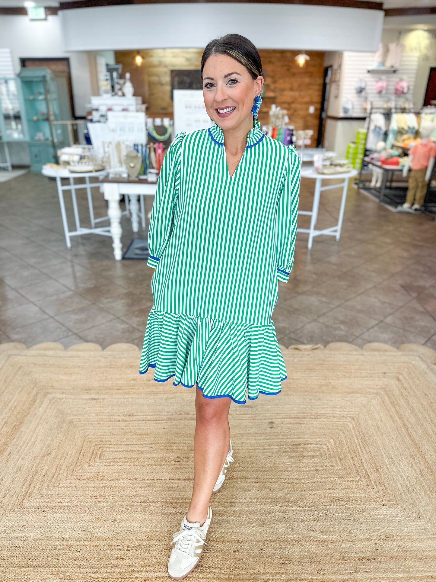Mary Square Naomi Dress in Lined Up Green