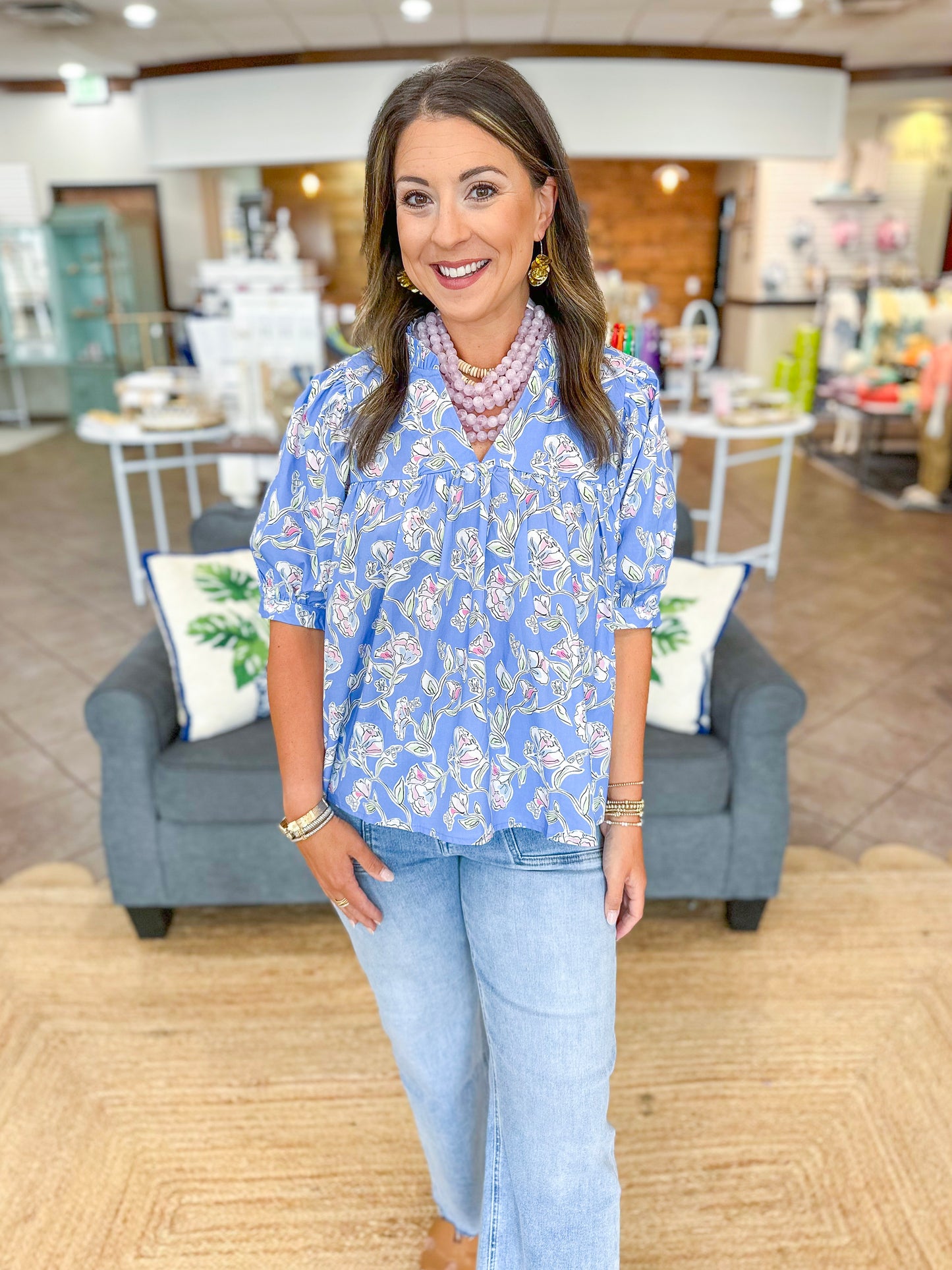 Mary Square Maggie Top | Pretty Petals Blue