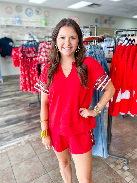 Mary Square Lauren Set in Red & Black