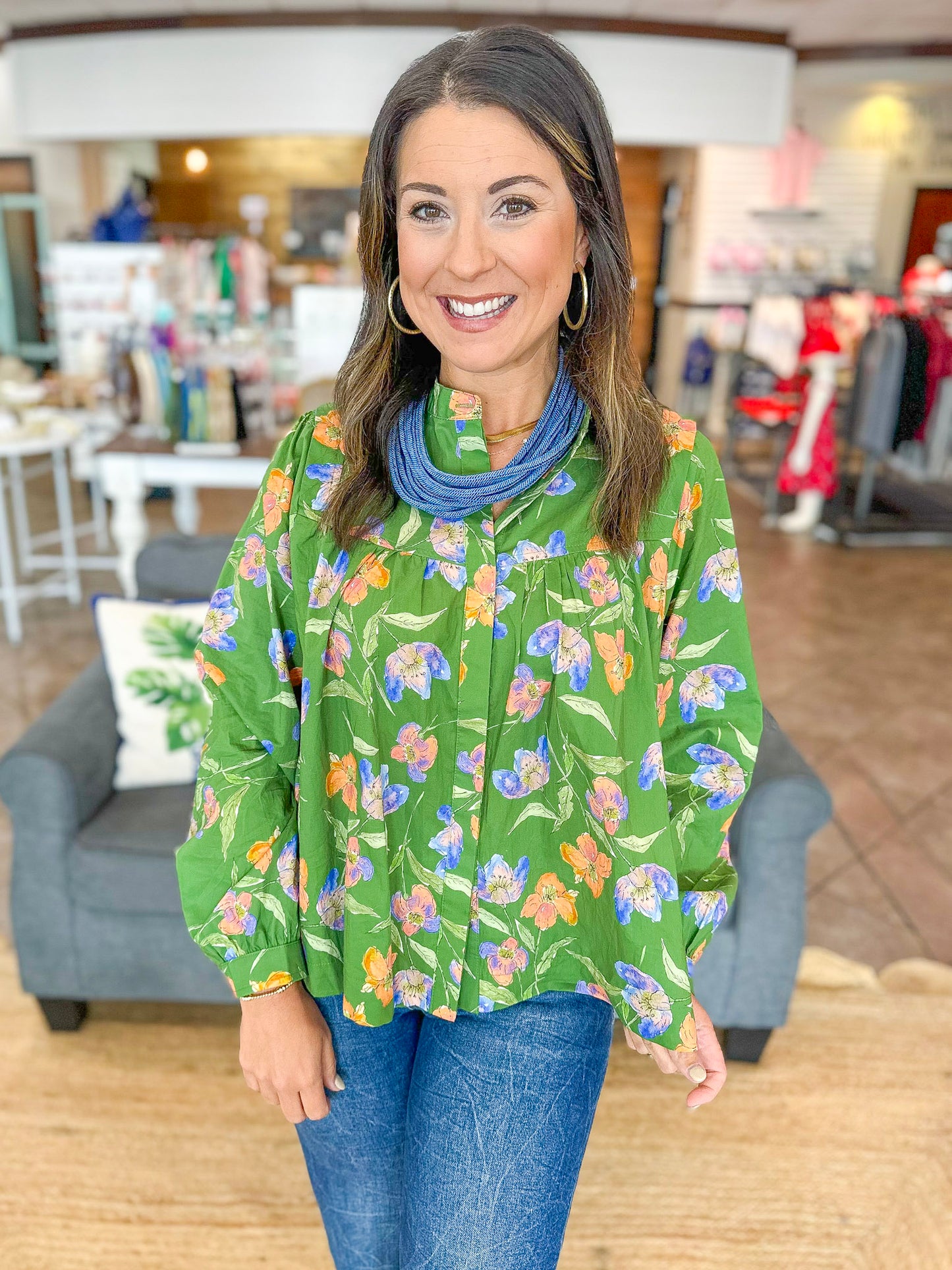 Falling Florals Top in Olive